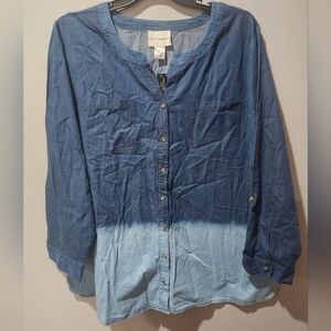 Denim&Co Blue Ombre Button Down Shirt